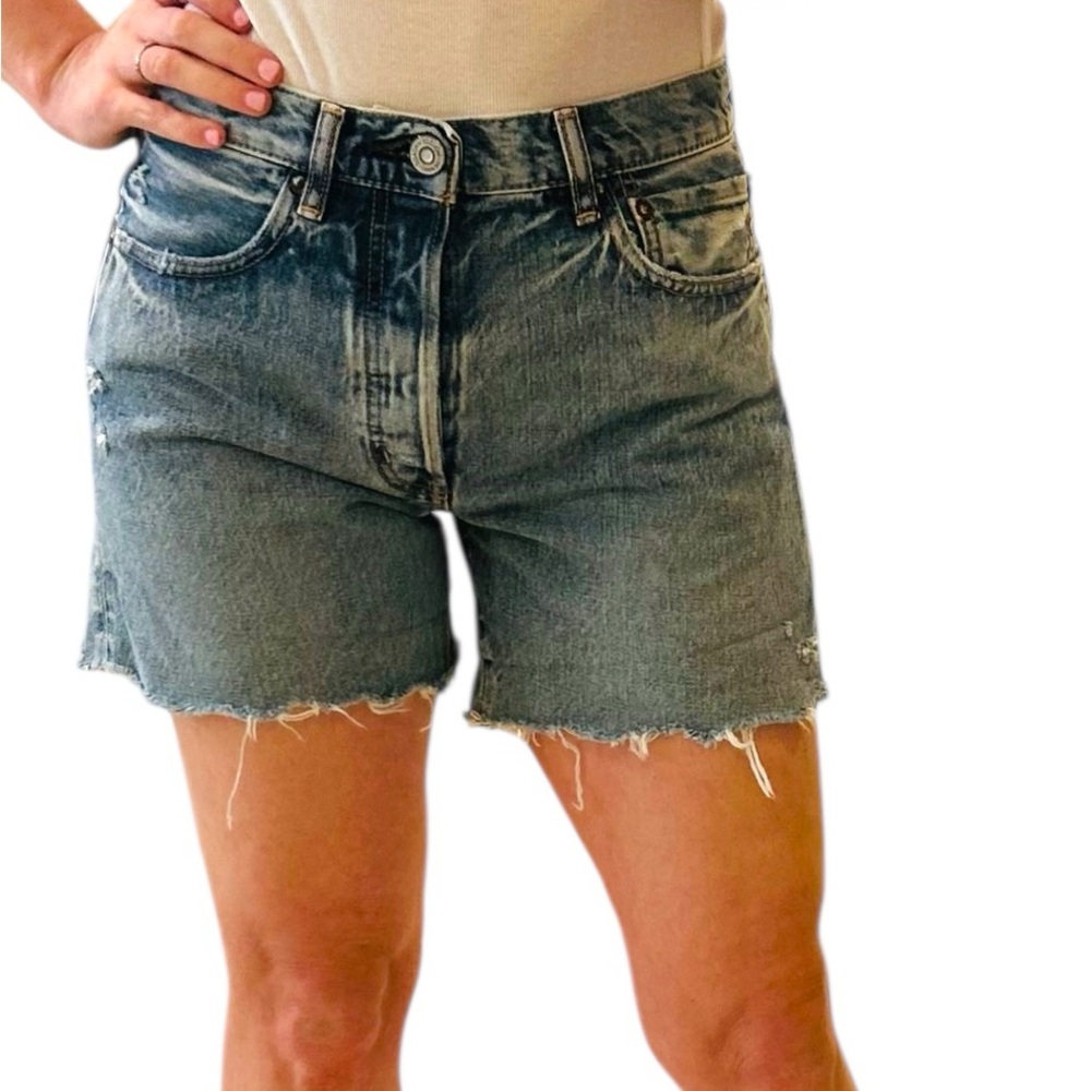 Moussy Blue Upland Jean Shorts Distressed Cut-Off Style